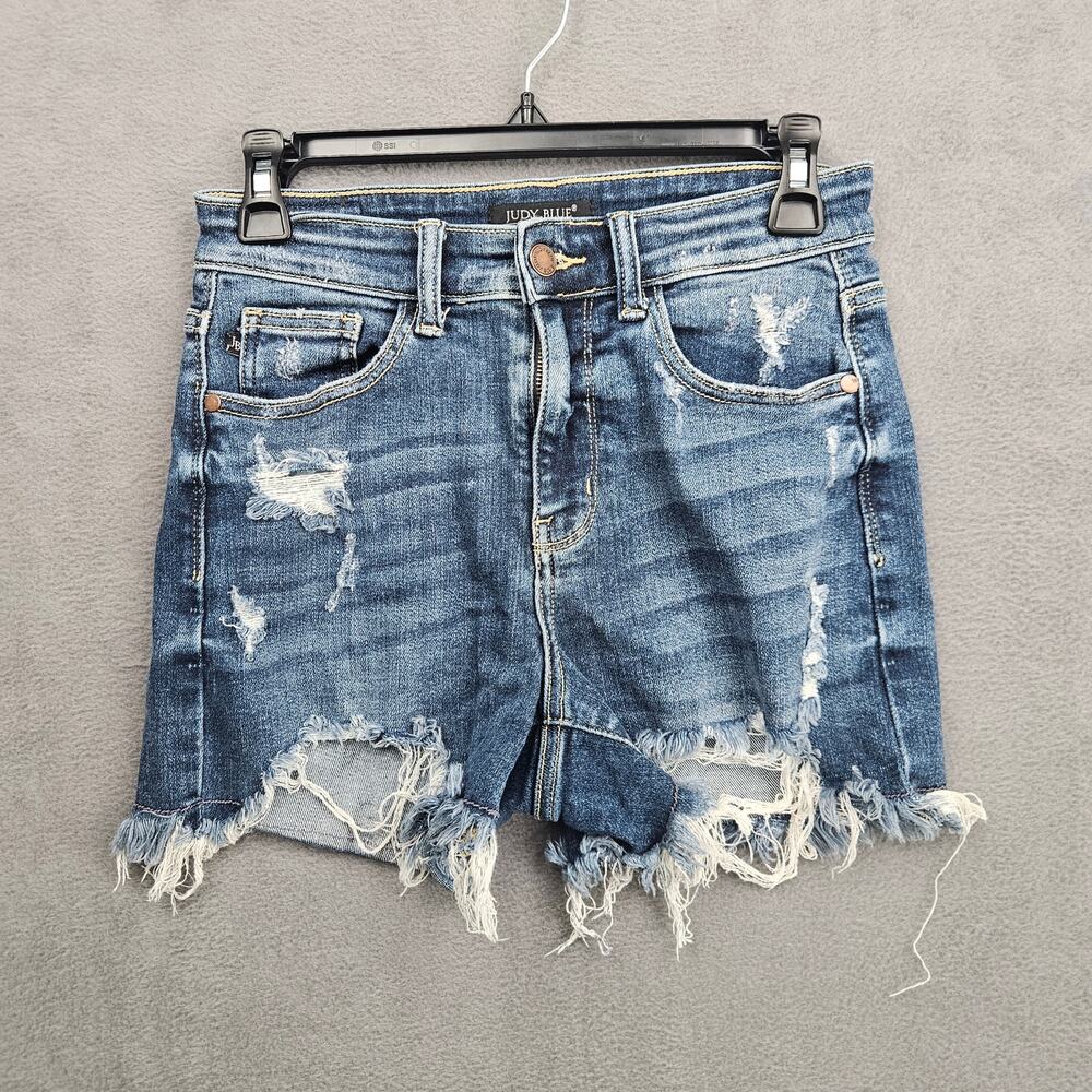 Judy Blue Distressed Denim Shorts Raw Hem High Rise Festival Size Small